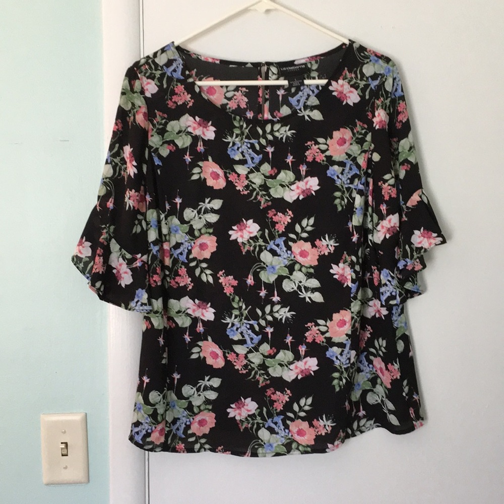 EUC Chiffon Floral Blouse Top Lg